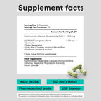 Supplement facts label with green capsules on a gray background